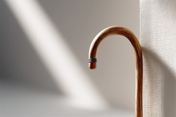 Minimalist modern faucet casting a soft shadow on a bright surface, conveying clean design, contemporary lifestyle, and concepts of hygiene, purity and daily routine.