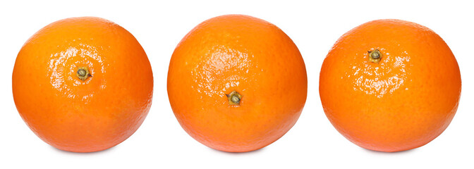 Fresh tangerines isolated on white, set. Citrus fruit