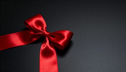 Elegant red satin ribbon bow placed on a dark textured background, creating a minimalist and luxurious Christmas-themed composition, perfect for Christmas promotions and festive designs.
