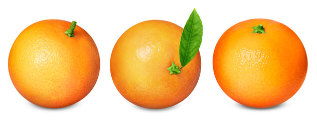 Fresh tangerines isolated on white, set. Citrus fruit