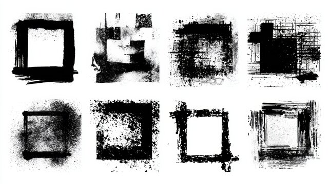 Rough Edge Black Rectangle Frames in Grunge Style for Creative Design and Artistic Applications