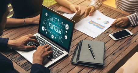 Fintech financial technology software for modish business to analyze marketing strategy