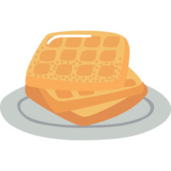Two Stacked Golden Brown Belgian Waffles With Square Grid Pattern Served on a Gray Plate Transparent Background
