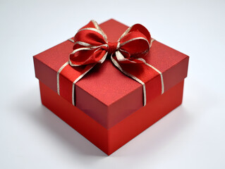 Red gift box with ribbon isolated on white background 