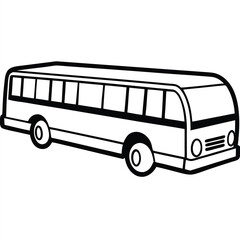 Bold outlines define this simple cartoon bus drawing with wheels and windows
