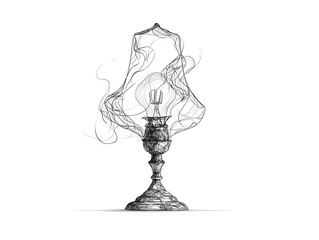 Glass desk-lamp one line illustration isolated on white background 