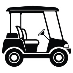 Isolated golf cart icon on white displays the vehicle from a side view