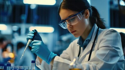 Young female scientist working on experiment with lab equipment.