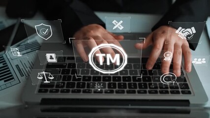 Trademark protection and legal compliance with TM icon, copyright law, patent check, intellectual property rights, and branding regulation enforcement Marrow