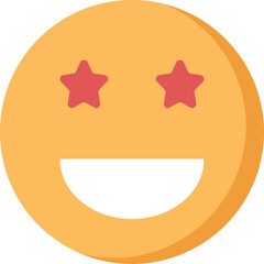 Happy Orange Face With Red Stars For Eyes And Wide Open Mouth On Transparent Background