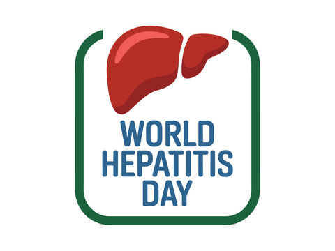 Illustration of a liver and world hepatitis day text within a rounded frame