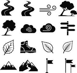 Obraz premium Vector Illustration of Essential Nature and Outdoor Activity Line Icons Set for Web and Print Design
