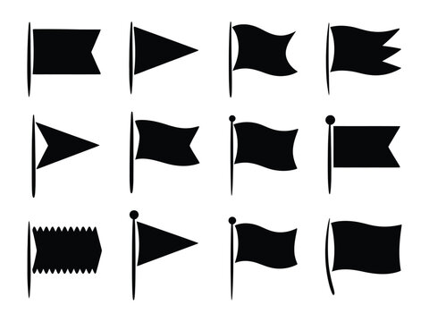 Illustration of twelve different black flag designs on white background vector