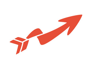 A stylized red arrow symbol points upward and to the right against a white background.