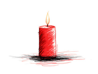 Red candle isolated on white one line art 