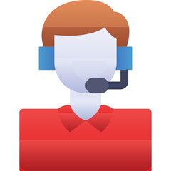 Illustration Of A Person Wearing A Headset With Microphone And Red Shirt On A Transparent Background Featuring A Gradient Of Blue And Orange On The Face And A Blue Headset