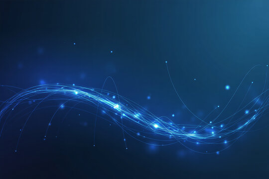 Abstract blue light trails flowing across a creating a sense of movement and futuristic technology for digital concept and presentations.