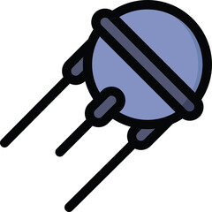 Illustration of a Sputnik satellite icon in blue and gray with antenna arms extended against a transparent background