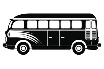 Monochrome vintage camper van showcases detailed exterior features in a black and white color