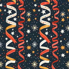 Seamless pattern with spirals and stars on a dark background good for wrap paper, textile 