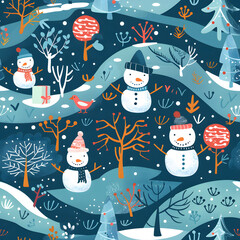 Christmas seamless pattern with snowman