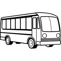 Outline drawing depicts a white shuttle bus with black details and no background