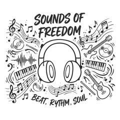 Creative Doodle Music Instrument and Headphones with Sound Freedom Concept
