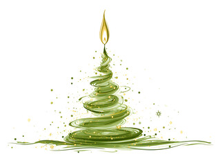 Christmas tree  green online art on a white background, good for card, greetings 