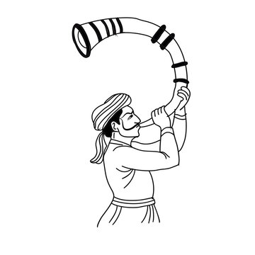 Traditional Indian Wedding Horn Player &ndash; Cultural Line Art Illustration