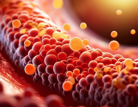 close up of ldl cholesterol particles moving through blood vessel illustrating their impact on health and circulation