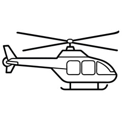Outlined helicopter icon shows side view of a black and white design