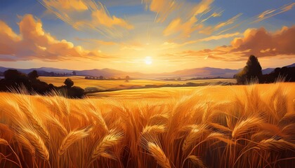 golden expanse an evocative oil painting of a sun drenched wheat field at dusk