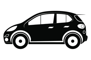 Side view reveals a sleek black silhouette of a modern car model on white