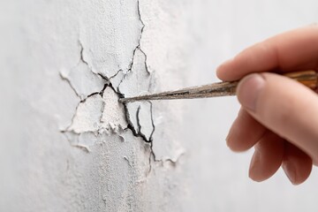 Repairing cracked wall with precision tool in a well-lit indoor space during daytime