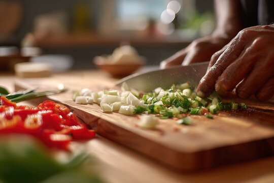 Chopping vegetables in a bright kitchen while preparing a healthy meal - Powered by Adobe