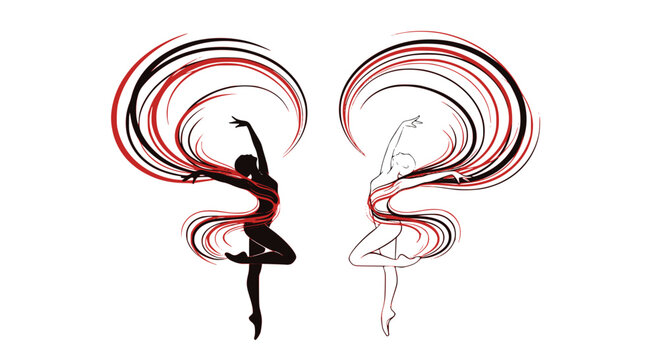 Ballerina. Two vector ballet girls silhouettes. Design for logo or poster. Transparent background SVG version.