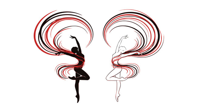 Ballerina. Two vector ballet girls silhouettes. Design for logo or poster. Transparent PNG version.