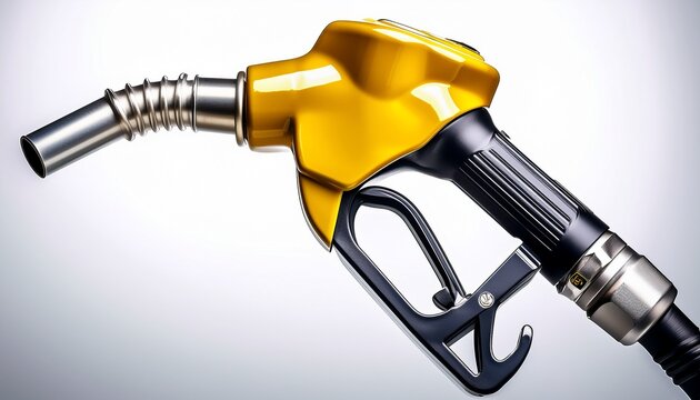 fuel nozzle for dispensing gasoline featuring yellow handle and metallic spout ideal for fueling vehicles
