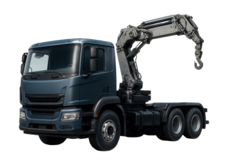 Cabover truck featuring a built-in knuckle boom crane at the rear.