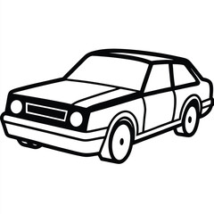 Simple black outline drawing shows a twodoor car facing forward slightly left