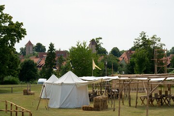 Medieval Festival Camp with View of Dinkelsb&uuml;hl Towers