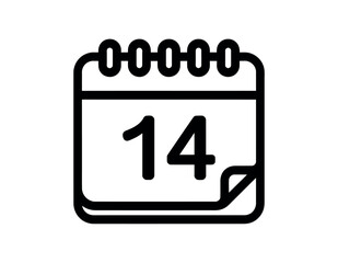 A simple outline illustration of a calendar page showing the number 14.