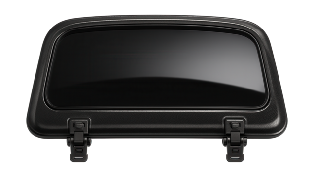 Detachable sunroof featuring latch clips and fiberglass design.