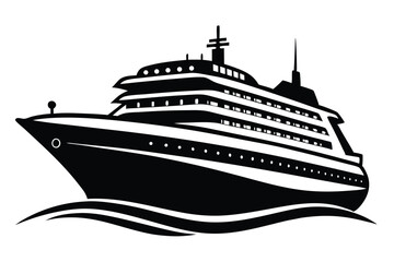 Obraz premium Sleek monochrome cruise ship glides confidently across stylized water waves, showcasing maritime travel