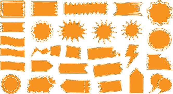 Hand Drawn Grunge Label Set – Rough Edge Sticker, Price Tag, and Banner Shapes