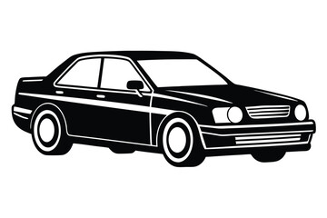 Stylish two door automobile is presented in bold black and white minimalist vector