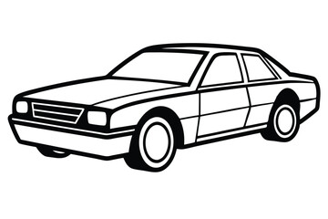 The isolated two door car illustration features a minimalist style with bold black outlines and stark white fill