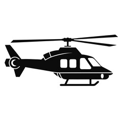 The sleek black helicopter features detailed rotors and stands ready for flight