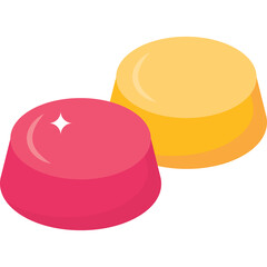 Two Translucent Jelly Candies One Pink and One Yellow with Sparkle Detail on Transparent Background