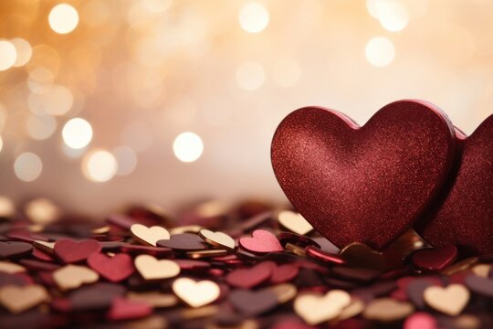 Valentines chocolate heart pattern bokeh effect background gold affectionate illuminated.